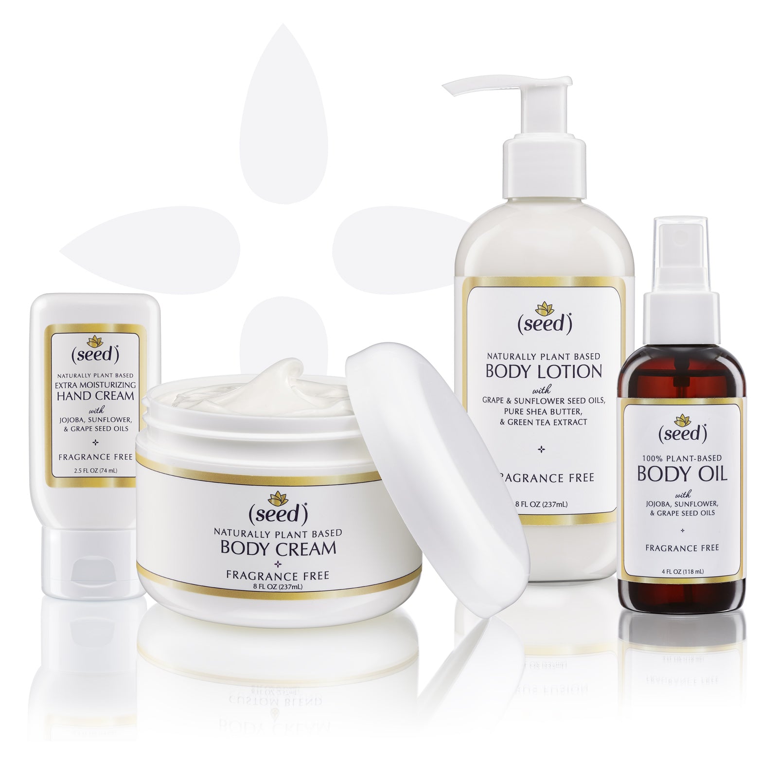 Seed Fragrance Free Deluxe Set with Hand Cream, Body Cream, Body Lotion and Body Oil