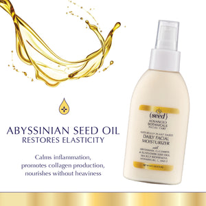 Seed Advanced Botanicals Facial Care offers abyssinian seed oil to help restore skin elasticity