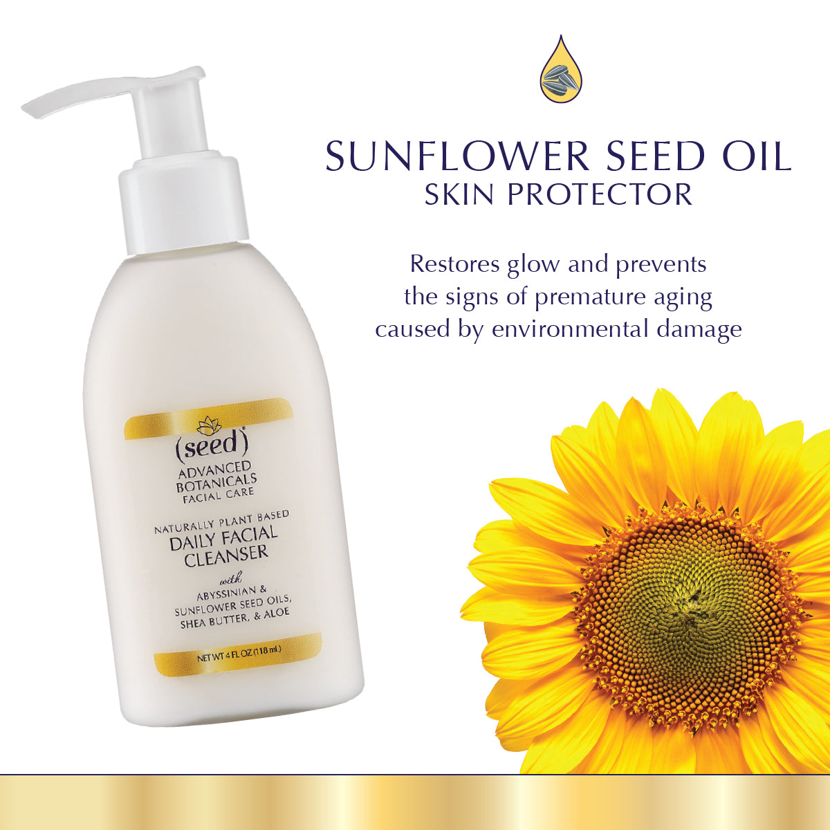 Seed Advanced Botanicals Facial Cleanser Wash features sunflower seed oil