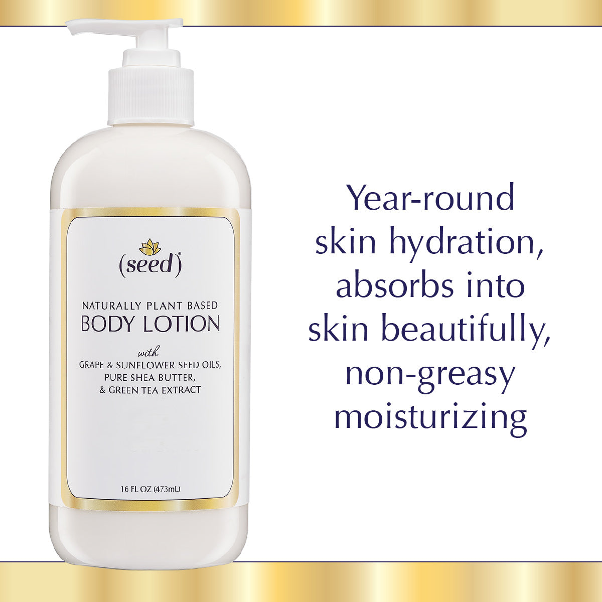 Seed Body Lotion offers year round skin hydration, absorbs into skin and is non greasy moisturizing