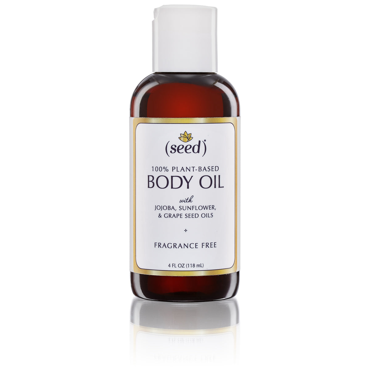 Seed Fragrance Free Body Oil is also available in a dispenser disc cap (in addition to our spray mist)