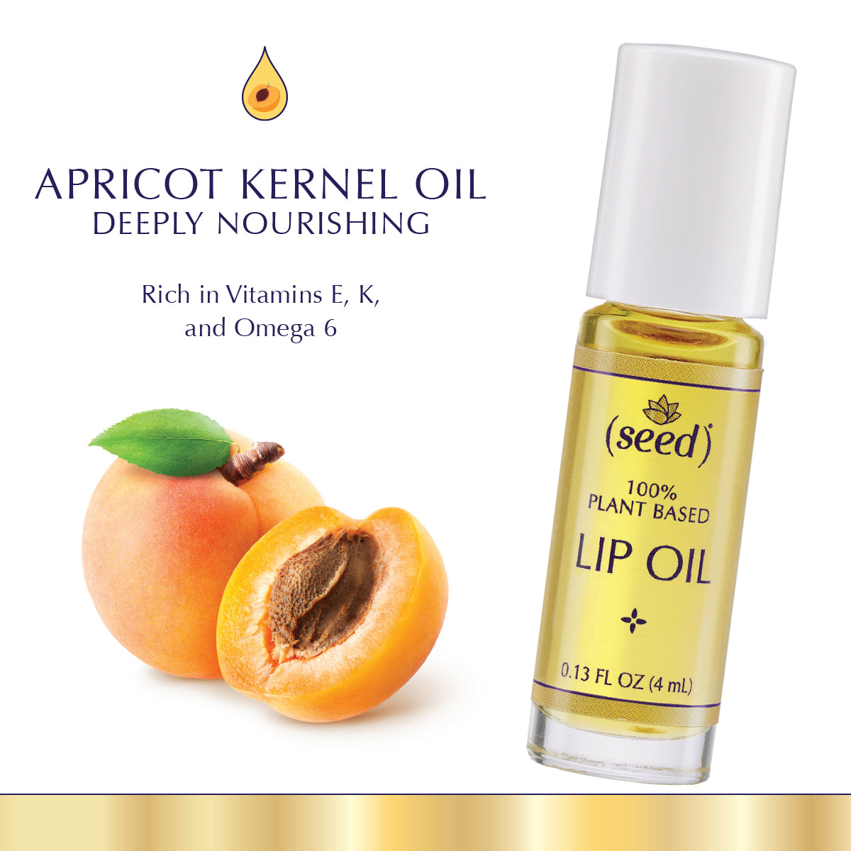 Seed Lip Oil is enriched with apricot kernel oil