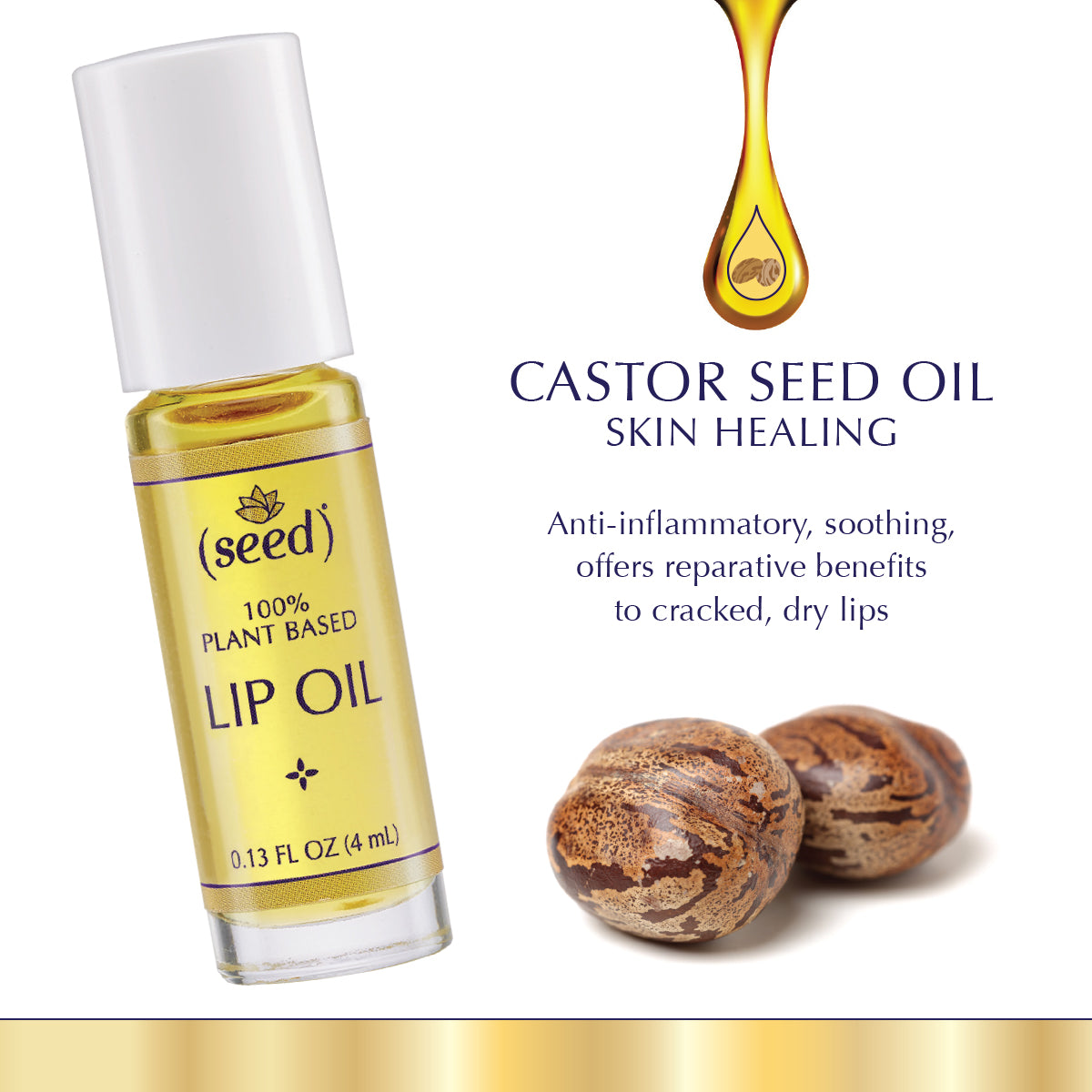 Seed Lip Oil features skin healing castor seed oil