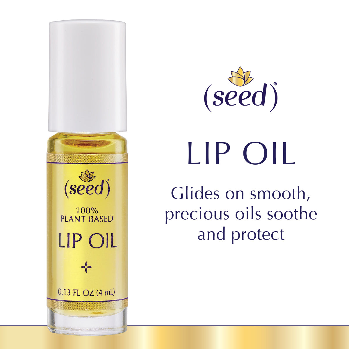 Seed Lip Oil glides on smooth, precious oils soothe and protect