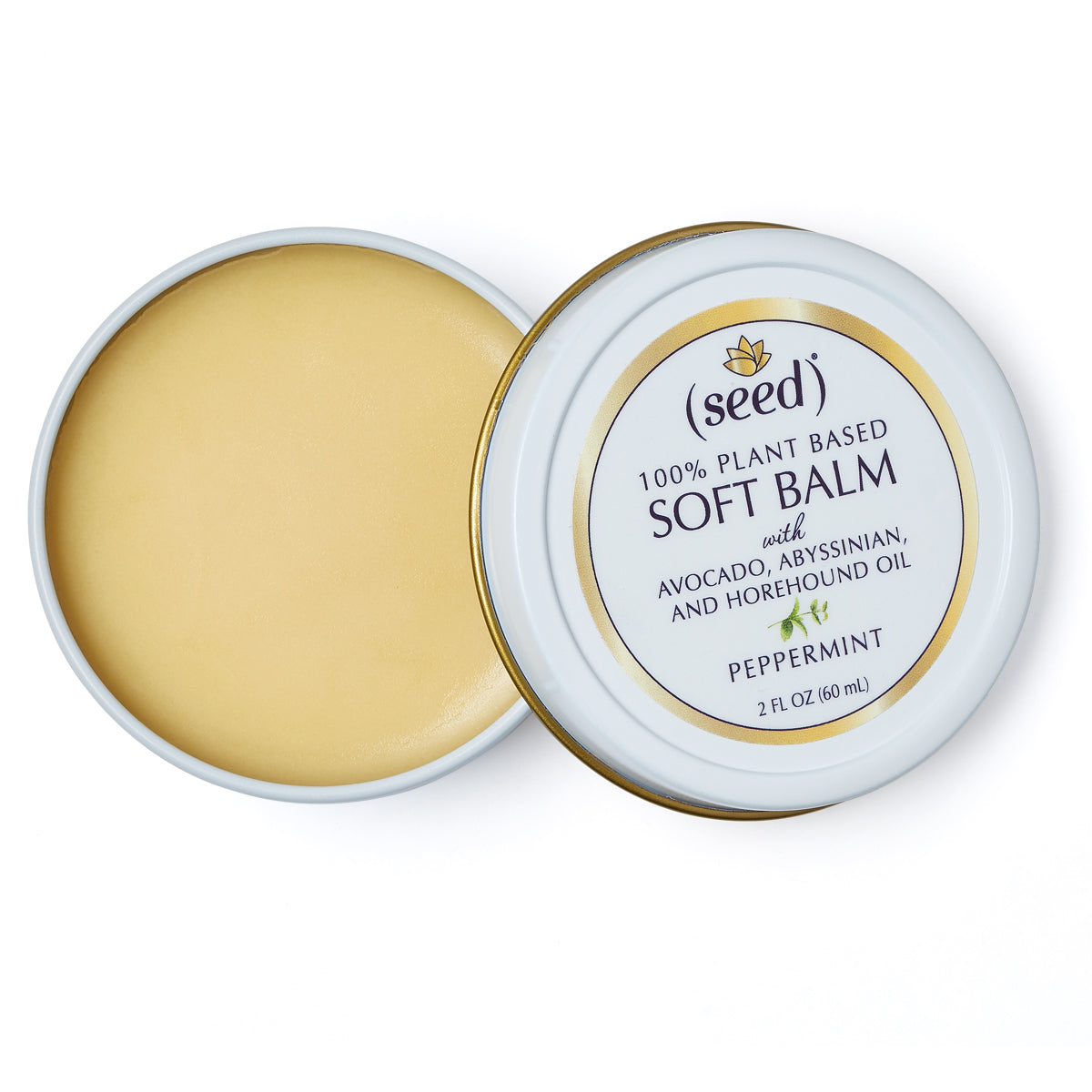 Seed Soft Balm Tin 2 oz open shown in Peppermint